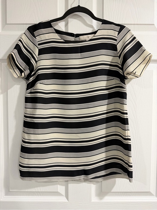 LOFT Tops - LOFT Black and Cream Striped Short Sleeve Tee